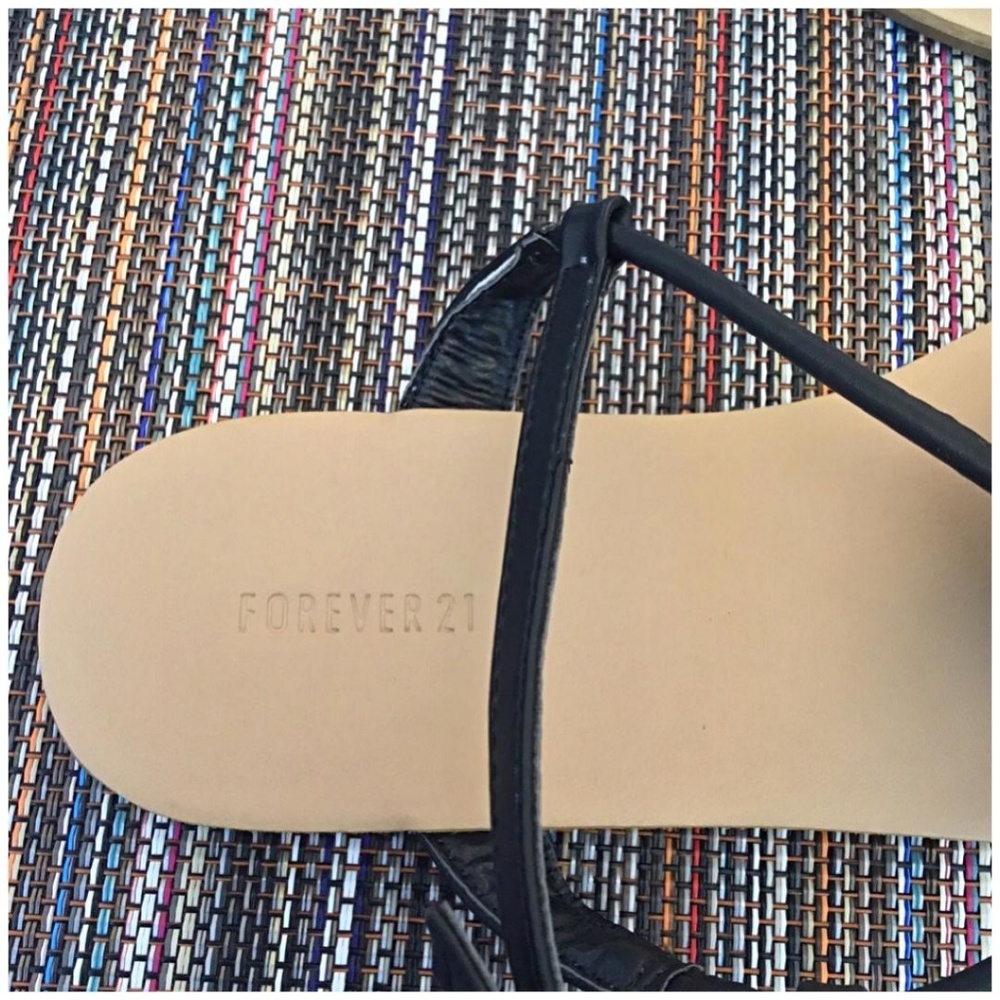 Forever 21 Black Flower Strappy Sandals - Picture 2 of 7